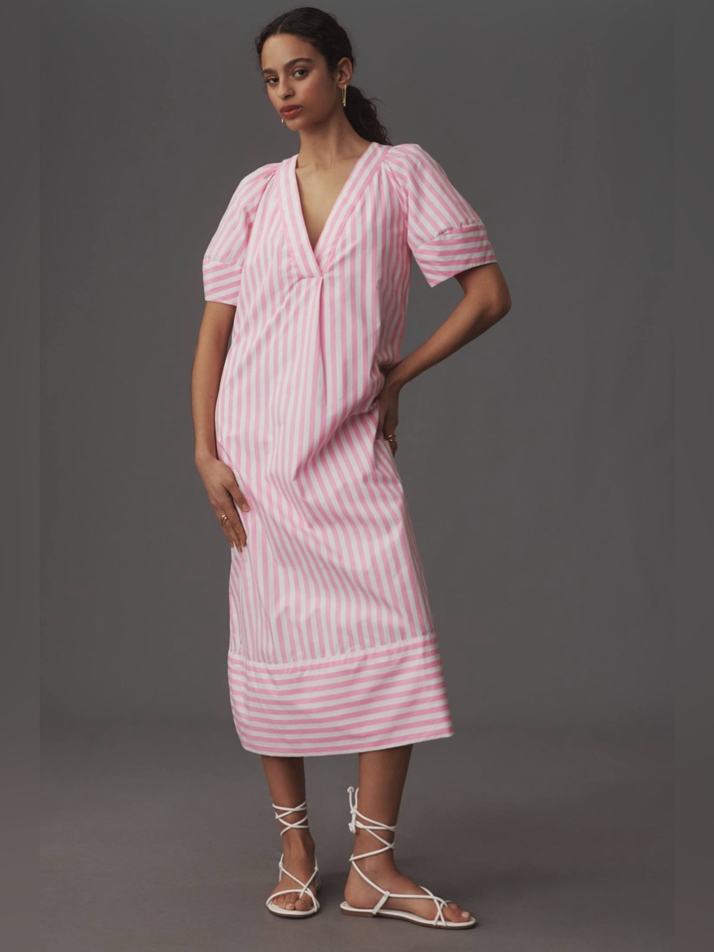 Anthropologie // Maeve Puff-Sleeve V-Neck Midi Dress